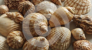 Seashell Collection on Sandy Beach Background