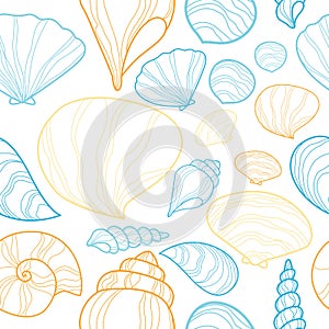 Seashell doodle with bubble seamless pattern vector.