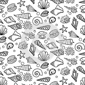 seashell doodle seamless pattern background vector illustration