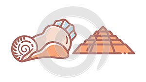 Seashell and Egyptian Pyramid Vector Icon, vector design Generative AI