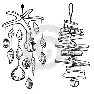 Seashell Mobile. Vector sketch illustration.