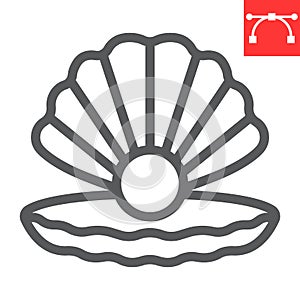 Seashell with pearl line icon, shell and ocean animals, open seashell vector icon, vector graphics, editable stroke