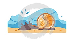 Seashell on Sandy Beach with Waves, vector design Generative AI