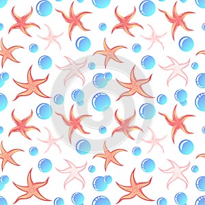 Seashell and starfish seamless pattern