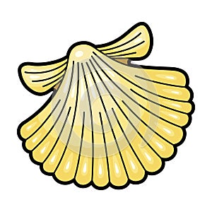 Seashell yellow natural underwater icon, cockleshell drawing