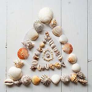 Seashells arranged in a triangular pattern