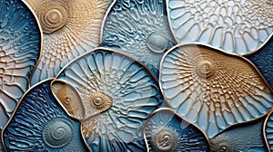 Seashells background texture close up. Closeup of beautiful colorful sea shells in different shapes, coral and starfish