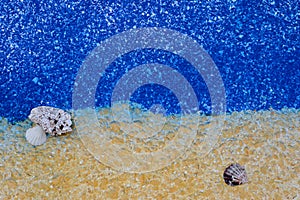 Seashells on blue sea background