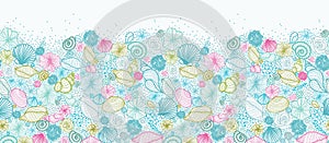 Seashells line art horizontal seamless pattern