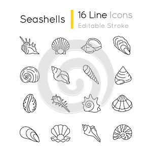 Seashells pixel perfect linear icons set