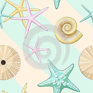 Seashells Retro Pastel Vector Seamless Pattern Textile Design