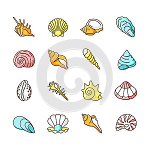 Seashells RGB color icons set
