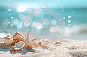 Seashells and Starfish on a Sandy Beach