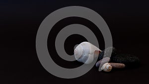 Seashells and stones on a black background