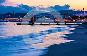 Seashore of Cannes at night, France