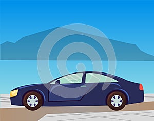 Seashore and Car on Road, Traveling and Vacation