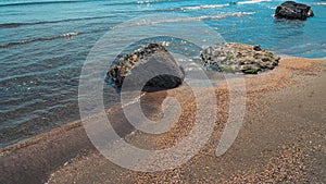 Seashore with coquina and turquoise water