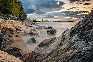 Seashore in the evening. Warm tones.