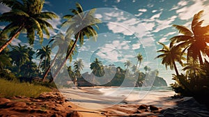 Sea beach landscape with tropical palms. Generative AI