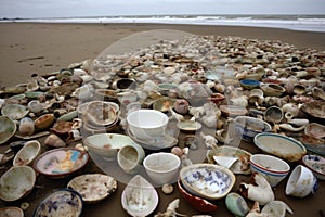 seashore littered with lost treasures, from broken china to rusty fishhooks photo