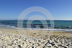 Seashore in October. Sand beach. Kassandra Halkidiki Greece