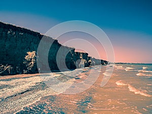 Seashore stormed with dramatic clouds, nature