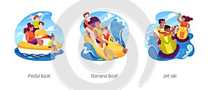 Seaside activities isolated cartoon vector illustration set