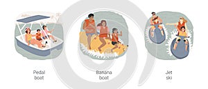 Seaside activities isolated cartoon vector illustration set.
