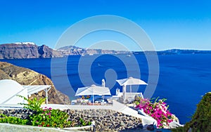 Scenic view of Oia town Santorini and Caldera seascape Greece