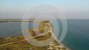 Seaside bay Thracian sea wild beach. deserted place. aerial view drone above Greece Ellada day sunset