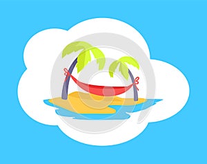 Seaside with Beach and Palms Vector Illustration