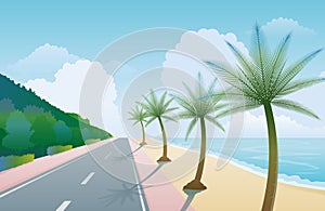 Seaside Beach Road with Palm Trees Background