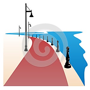 Seaside Boardwalk Drawing Vector Illustration