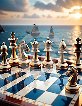 Seaside Chess Adventure at Sunset