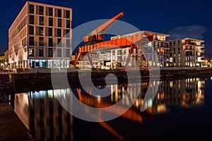 The seaside city of Bremerhaven at night