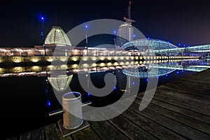 The seaside city of Bremerhaven at night
