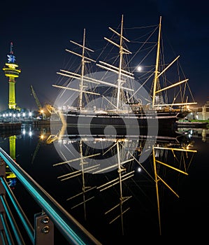 The seaside city of Bremerhaven at night