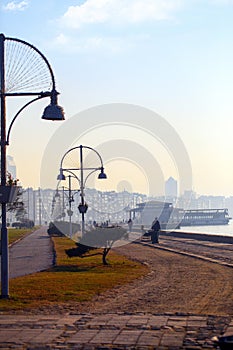 Seaside in City Izmir and Street Lamp