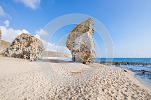 Seaside and great rock in Beach of the Dead People in Cabo de Gata Almeria