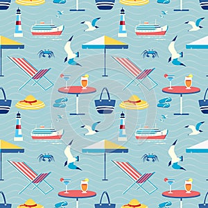 Seaside holiday leisure seamless vector pattern