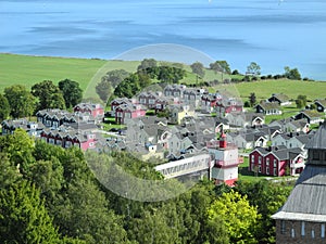 Seaside holiday resort at Baltic Sea summer season, aerial view