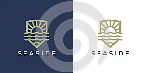 Seaside holiday resort logo line icon