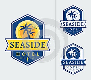 Seaside hotel logo emblems.