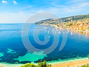 Seaside of the Mediterranean Sea. Landscape of the Cote d`Azur, Villefranche-sur-Mer, France