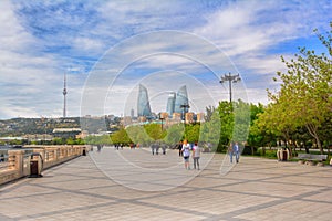 Seaside park embankment of Baku city, boulevard