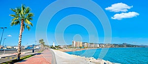 Seaside promenade at port in Malaga. Andalusia, Spain