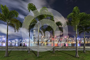 Seaside promenade of Victoria harbor of Hong Kong city