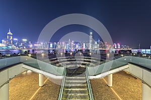 Seaside promenade of Victoria harbor of Hong Kong city