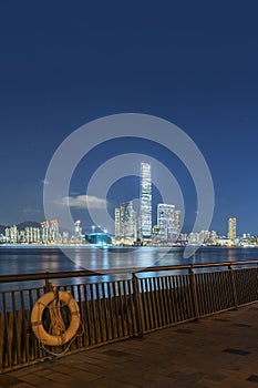 seaside promenade of Victoria harbor of Hong Kong city