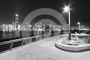 Seaside promenade of Victoria harbor of Hong Kong city